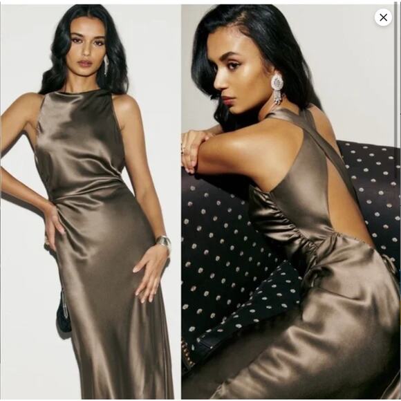 Reformation Satin Maxi Dress in Bronze - Picture 2 of 5